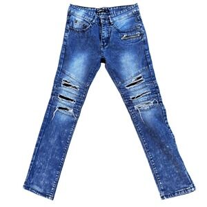Fly Society New York Kids Blue Distressed Ripped Moto Biker Jeans Size‎ 12